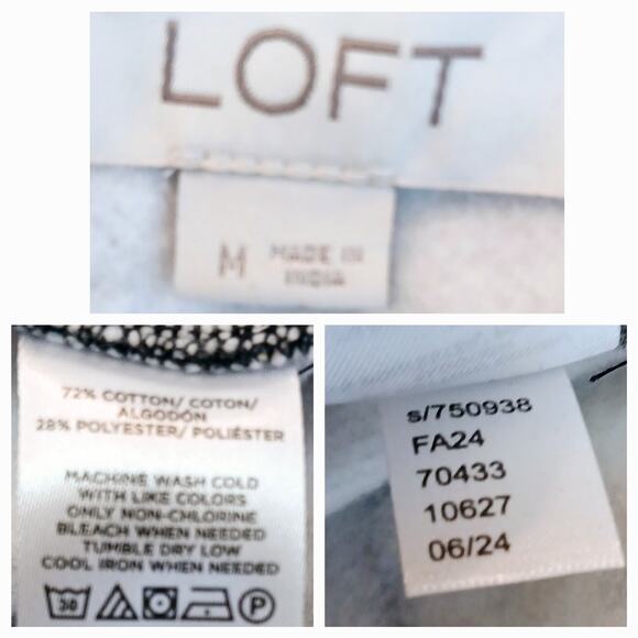 Loft SZ M Floral Puff Sleeve Sweatshirt Black - Picture 5 of 7